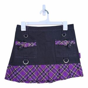 TRIPP NYC Y2K purple Plaid Black Mini Skirt Sz XS Skull Pockets Goth Grunge